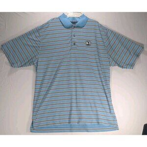 FootJoy Mens XL Pebble Beach Golf Polo Shirt Performance Blue Black Stripes